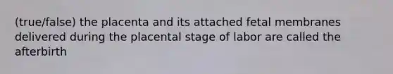 (true/false) the placenta and its attached fetal membranes delivered during the placental stage of labor are called the afterbirth
