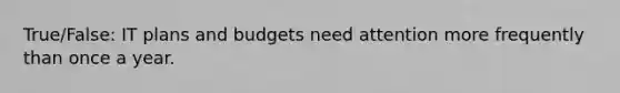True/False: IT plans and budgets need attention more frequently than once a year.