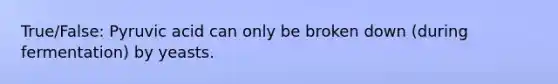 True/False: Pyruvic acid can only be broken down (during fermentation) by yeasts.