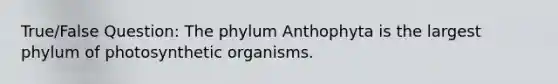 True/False Question: The phylum Anthophyta is the largest phylum of photosynthetic organisms.