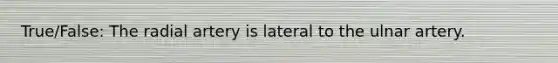 True/False: The radial artery is lateral to the ulnar artery.