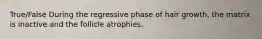 True/False During the regressive phase of hair growth, the matrix is inactive and the follicle atrophies.