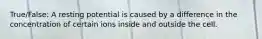 True/False: A resting potential is caused by a difference in the concentration of certain ions inside and outside the cell.