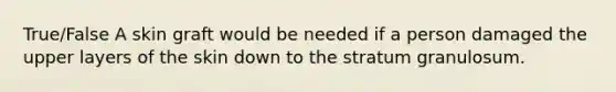 True/False A skin graft would be needed if a person damaged the upper layers of the skin down to the stratum granulosum.