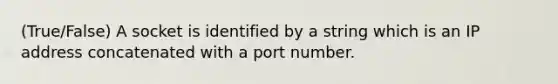 (True/False) A socket is identified by a string which is an IP address concatenated with a port number.