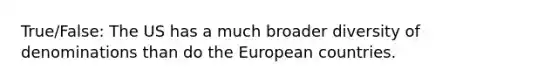 True/False: The US has a much broader diversity of denominations than do the European countries.