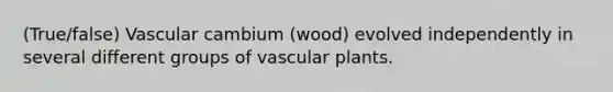 (True/false) Vascular cambium (wood) evolved independently in several different groups of vascular plants.