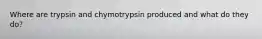 Where are trypsin and chymotrypsin produced and what do they do?