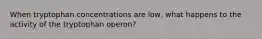 When tryptophan concentrations are low, what happens to the activity of the tryptophan operon?