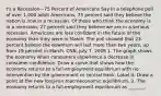 t's a Recession—75 Percent of Americans Say In a telephone poll of over​ 1,000 adult​ Americans, 75 percent said they believe the nation is now in a recession. Of those who think the economy is in a​ recession, 27 percent said they believe we are in a serious recession. Americans are less confident in the future of the economy than they were in March. The poll showed that 23 percent believe the downturn will last more than two​ years, up from 19 percent in March. CNN​, July​ 7, 2008 1. The graph shows the economy when consumers experience a decrease in consumer confidence. Draw a curve that shows how the economy returns to a​ full-employment equilibrium with no intervention by the government or central bank. Label it. Draw a point at the new​ long-run macroeconomic equilibrium. 2. The economy returns to a​ full-employment equilibrium as​ _______.