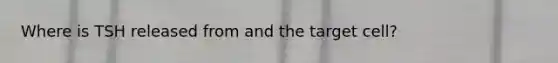 Where is TSH released from and the target cell?