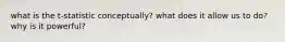 what is the t-statistic conceptually? what does it allow us to do? why is it powerful?