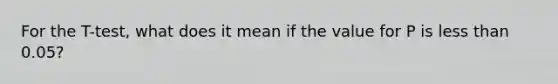 For the T-test, what does it mean if the value for P is less than 0.05?