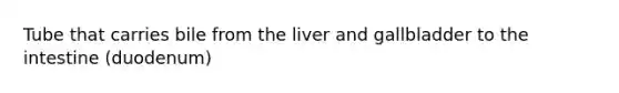 Tube that carries bile from the liver and gallbladder to the intestine (duodenum)