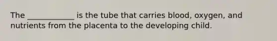 The ____________ is the tube that carries blood, oxygen, and nutrients from the placenta to the developing child.