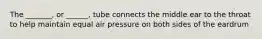 The _______, or ______, tube connects the middle ear to the throat to help maintain equal air pressure on both sides of the eardrum