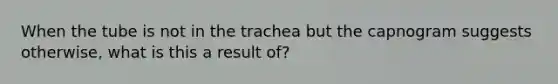 When the tube is not in the trachea but the capnogram suggests otherwise, what is this a result of?