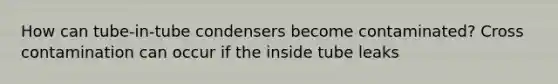 How can tube-in-tube condensers become contaminated? Cross contamination can occur if the inside tube leaks