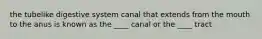 the tubelike digestive system canal that extends from the mouth to the anus is known as the ____ canal or the ____ tract