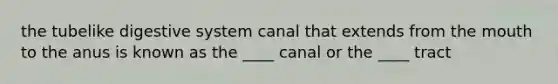 the tubelike digestive system canal that extends from the mouth to the anus is known as the ____ canal or the ____ tract