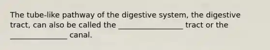 The tube-like pathway of the digestive system, the digestive tract, can also be called the _________________ tract or the _______________ canal.