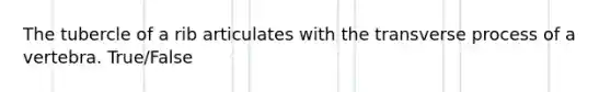 The tubercle of a rib articulates with the transverse process of a vertebra. True/False