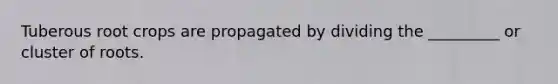 Tuberous root crops are propagated by dividing the _________ or cluster of roots.