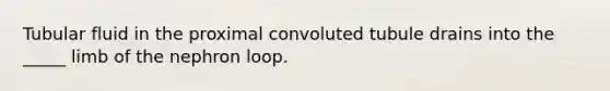 Tubular fluid in the proximal convoluted tubule drains into the _____ limb of the nephron loop.