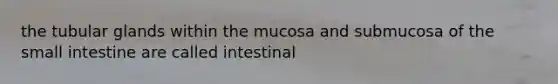 the tubular glands within the mucosa and submucosa of the small intestine are called intestinal