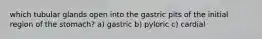 which tubular glands open into the gastric pits of the initial region of the stomach? a) gastric b) pyloric c) cardial