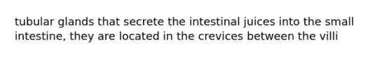 tubular glands that secrete the intestinal juices into the small intestine, they are located in the crevices between the villi