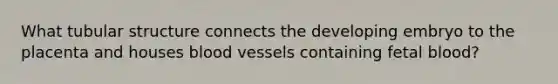 What tubular structure connects the developing embryo to the placenta and houses <a href='https://www.questionai.com/knowledge/kZJ3mNKN7P-blood-vessels' class='anchor-knowledge'>blood vessels</a> containing fetal blood?