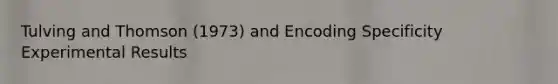 Tulving and Thomson (1973) and Encoding Specificity Experimental Results