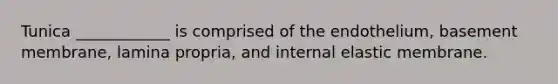 Tunica ____________ is comprised of the endothelium, basement membrane, lamina propria, and internal elastic membrane.