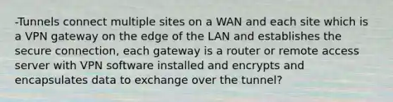 -Tunnels connect multiple sites on a WAN and each site which is a VPN gateway on the edge of the LAN and establishes the secure connection, each gateway is a router or remote access server with VPN software installed and encrypts and encapsulates data to exchange over the tunnel?