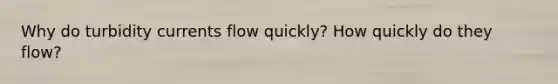 Why do turbidity currents flow quickly? How quickly do they flow?