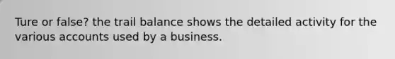 Ture or false? the trail balance shows the detailed activity for the various accounts used by a business.