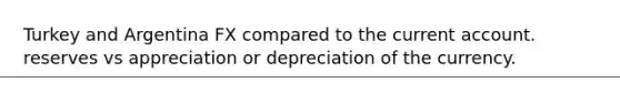 Turkey and Argentina FX compared to the current account. reserves vs appreciation or depreciation of the currency.