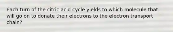 Each turn of the citric acid cycle yields to which molecule that will go on to donate their electrons to the electron transport chain?