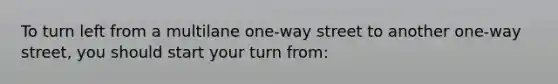 To turn left from a multilane one-way street to another one-way street, you should start your turn from: