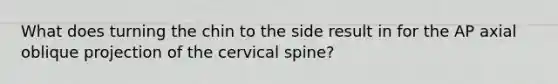 What does turning the chin to the side result in for the AP axial oblique projection of the cervical spine?