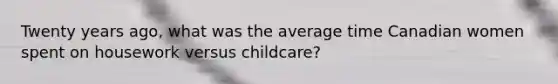 Twenty years ago, what was the average time Canadian women spent on housework versus childcare?