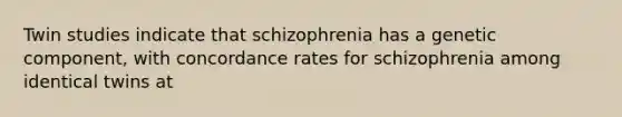 Twin studies indicate that schizophrenia has a genetic component, with concordance rates for schizophrenia among identical twins at