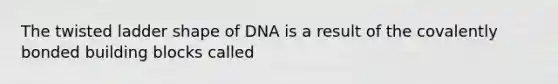 The twisted ladder shape of DNA is a result of the covalently bonded building blocks called