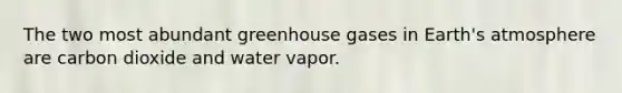 The two most abundant greenhouse gases in Earth's atmosphere are carbon dioxide and water vapor.