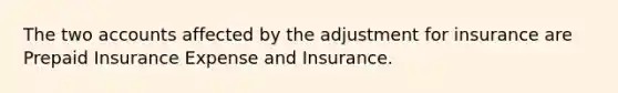 The two accounts affected by the adjustment for insurance are Prepaid Insurance Expense and Insurance.