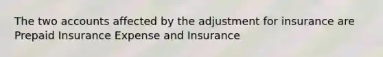 The two accounts affected by the adjustment for insurance are Prepaid Insurance Expense and Insurance