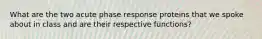 What are the two acute phase response proteins that we spoke about in class and are their respective functions?