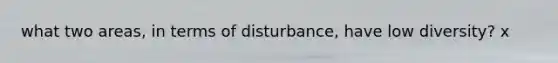 what two areas, in terms of disturbance, have low diversity? x
