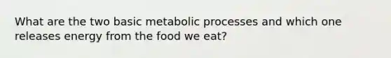 What are the two basic metabolic processes and which one releases energy from the food we eat?